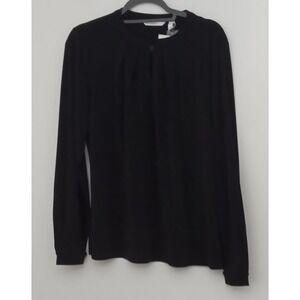 Isaac Mizrahi Live! Top Women's M Mandarin Collar & Keyhole Neck Black NEW